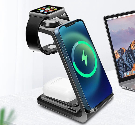 3-i-1 Trådlös Laddningsstation för iPhone, Android, Apple Watch & AirPods