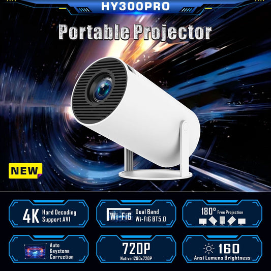 HY300 Pro Mini Projektor – Portabel Hemmabio | 130" Bild | WiFi 6, Bluetooth 5.0 & Android 11
